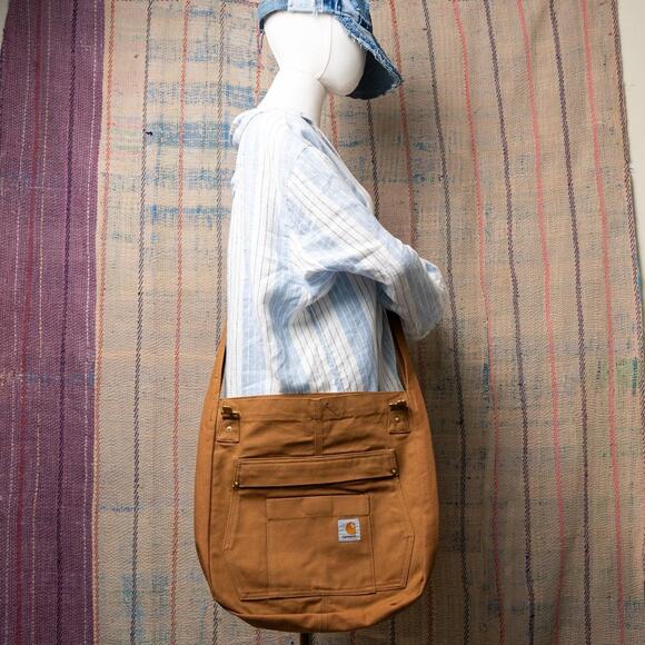 Tan upcycled carhartt crossbody bag - Picture 2 of 7